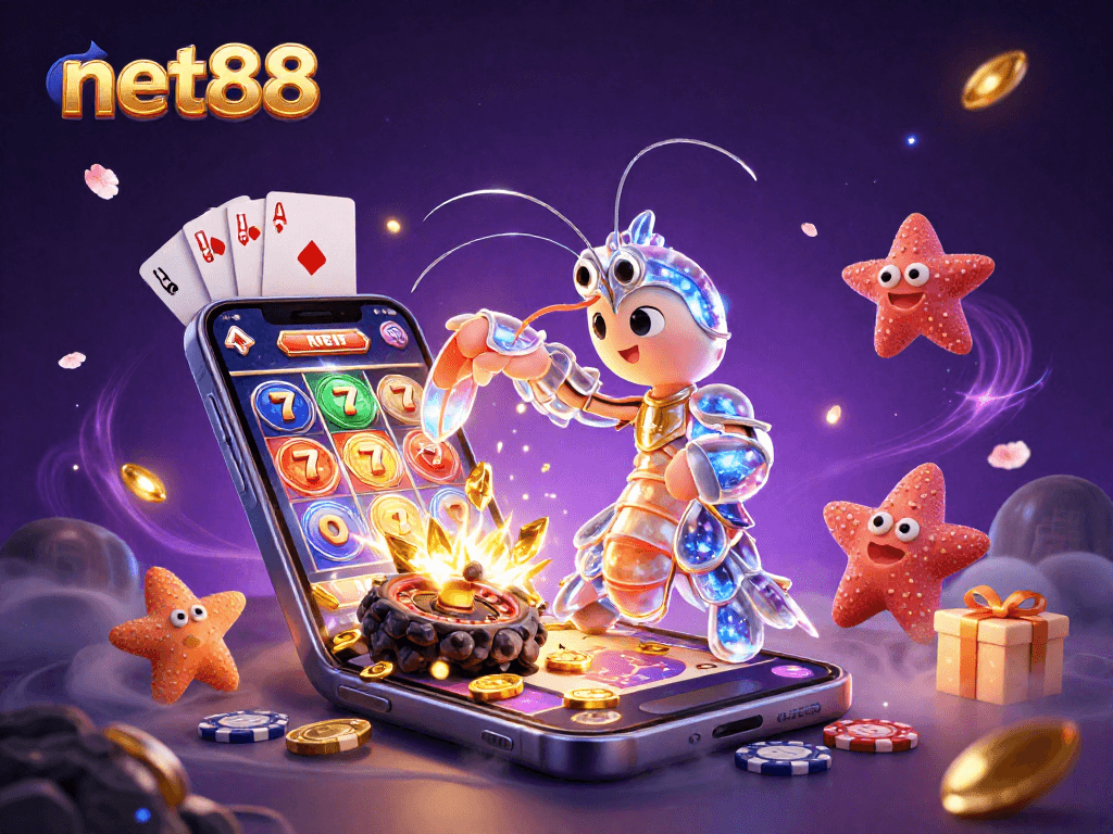 Engage with net88's exciting slot gameplay as a mantis shrimp hero explodes gems and coins!