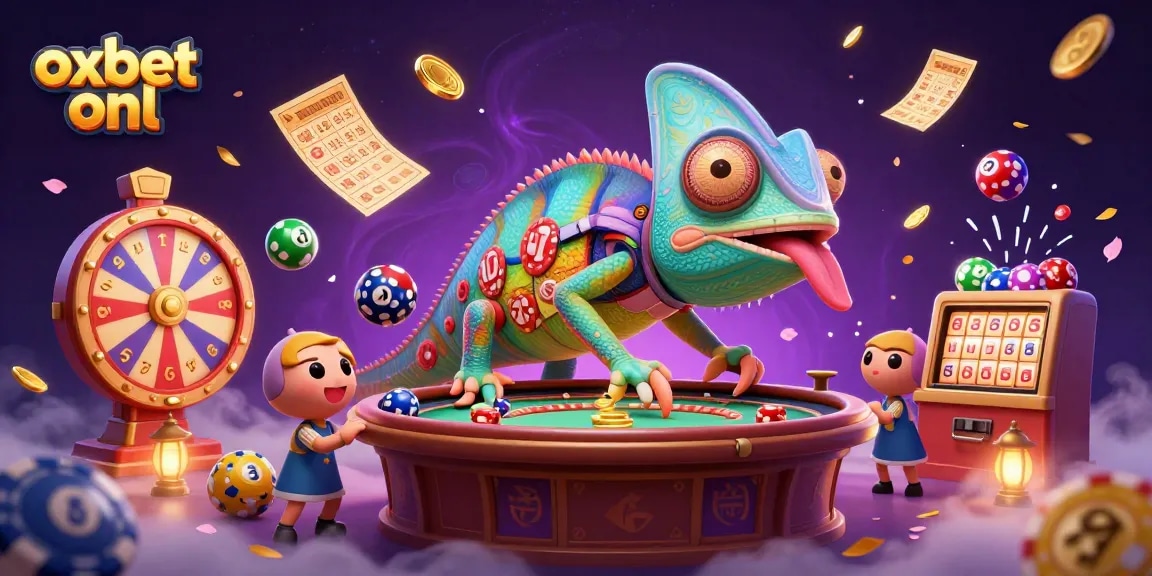 Join the excitement at oxbet onl with vibrant casino elements and a colorful chameleon owner.