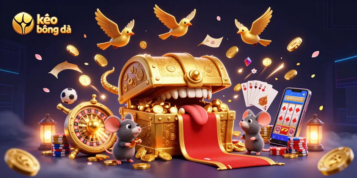 Experience winning strategies in kèo bóng đá with an energetic scene featuring treasure and dynamic casino elements.