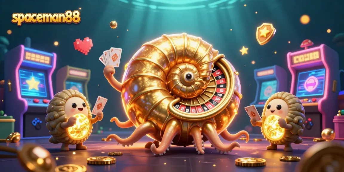 Experience exciting gameplay with spaceman88, featuring a giant nautilus wheel and vibrant casino elements.