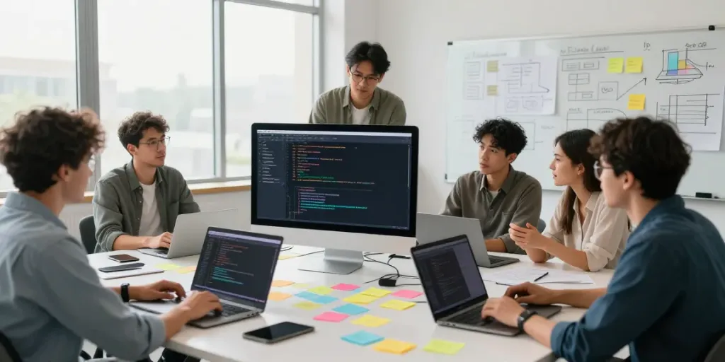Team collaborating on instant indexing strategies in a tech workspace.