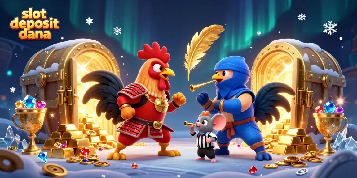 Engage with slot deposit dana featuring intense rooster duel amidst treasures for thrilling gaming.