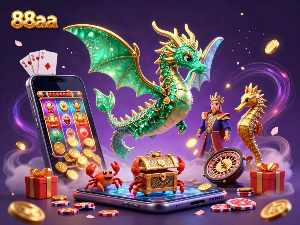 88aa offers a stunning slot game experience featuring a vibrant sea dragon, royal seahorse guards, and a treasure chest, enriched by action-packed elements.
