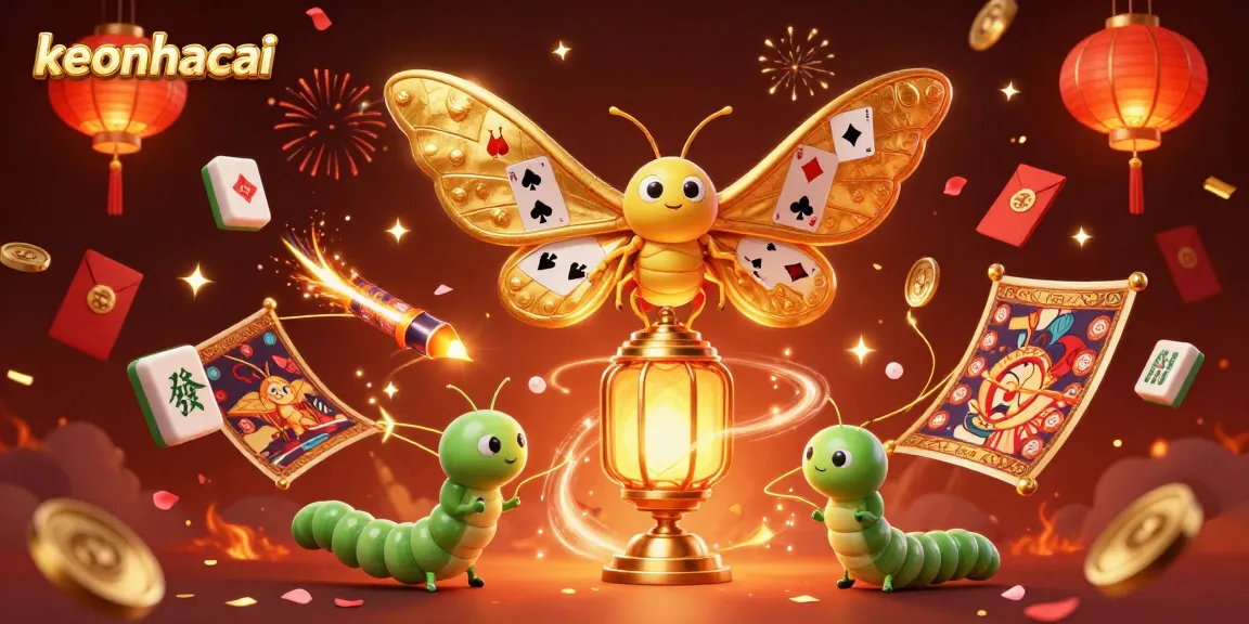 Celebrate with keonhacai at a vibrant 3D digital casino scene filled with festive gambling elements.