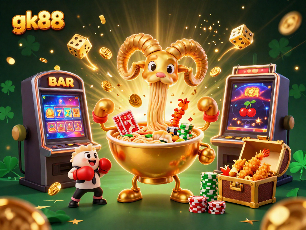 Enjoy the thrill of gk88 casino games with a dynamic and vibrant 3D illustration of characters and exciting gaming elements.