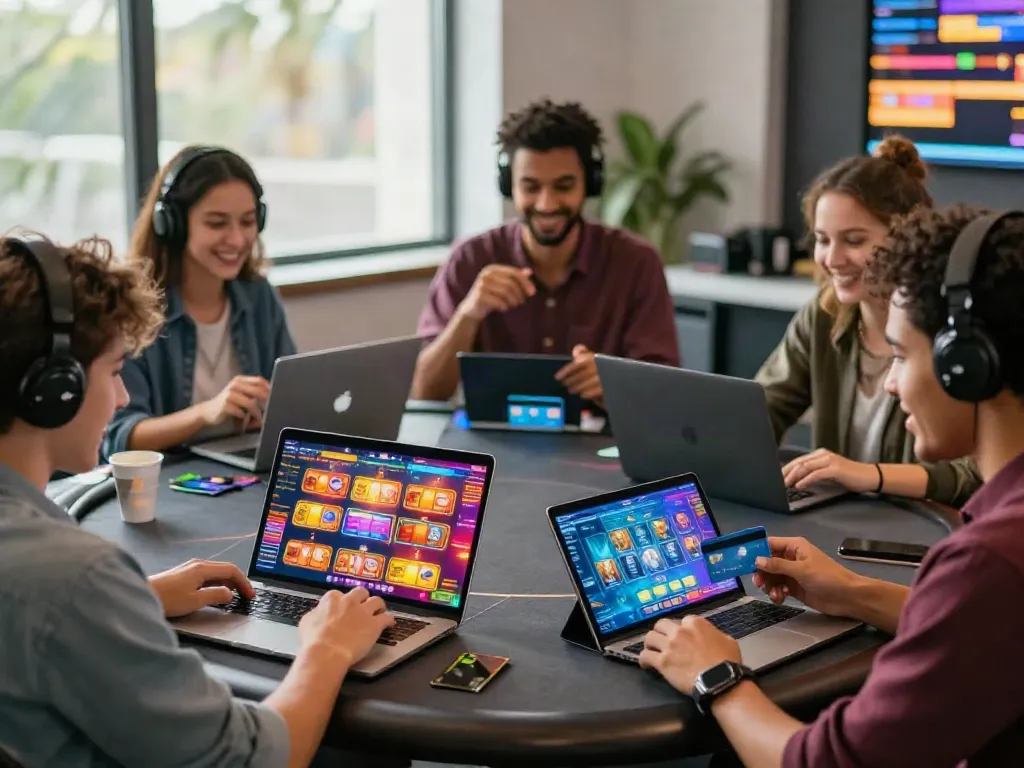 Players enjoying games at online casinos that accept credit cards in a vibrant and lively atmosphere.