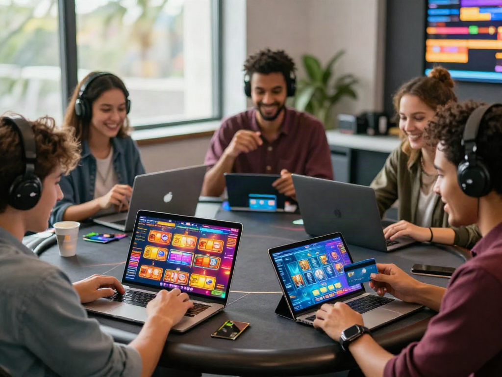 Players enjoying games at online casinos that accept credit cards in a vibrant and lively atmosphere.
