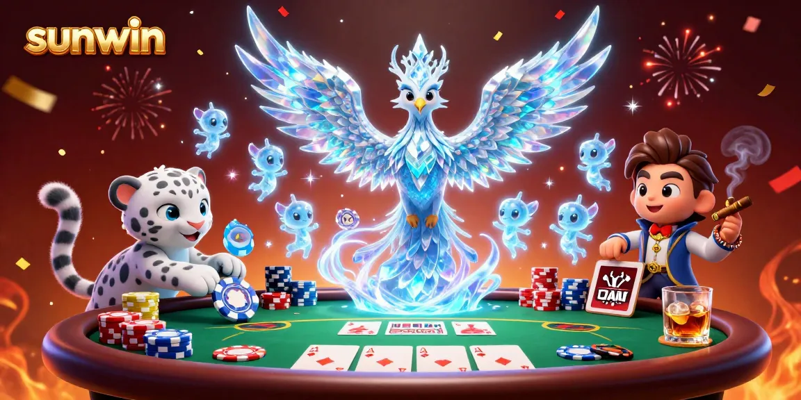 Experience the excitement of sunwin with vibrant poker gameplay featuring a mystical ice phoenix.