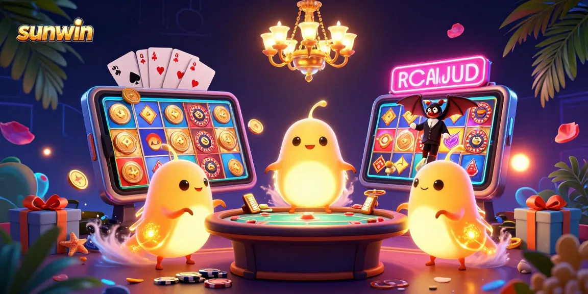Experience the exciting world of sunwin with glowing casino glowworms and a bat dealer.