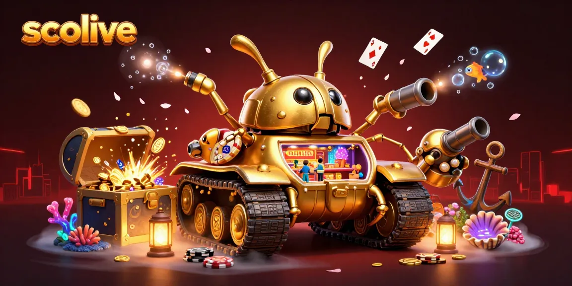 Socolive showcases a dynamic 3D scene with a golden beetle tank revealing a miniature casino filled with vibrant elements.