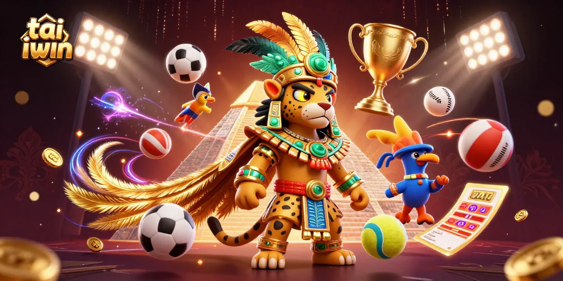 Join the action with tai iwin as a Mayan jaguar priest and quetzal bird convey victory in a vibrant casino scene.