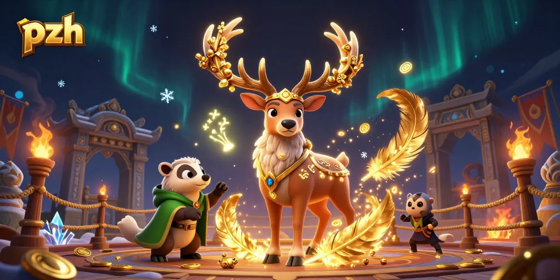 Engage with the 3D world of pzh, where a druid stag and wise badger illuminate the casino scene.