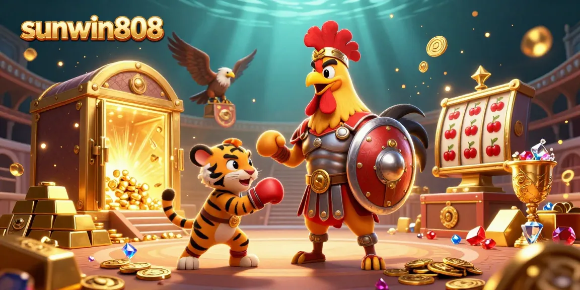 Experience thrilling wins with sunwin808 in this vibrant casino-themed 3D illustration.
