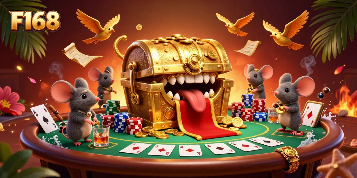 Experience thrilling gaming with F168's vibrant treasure scene showcasing poker excitement.